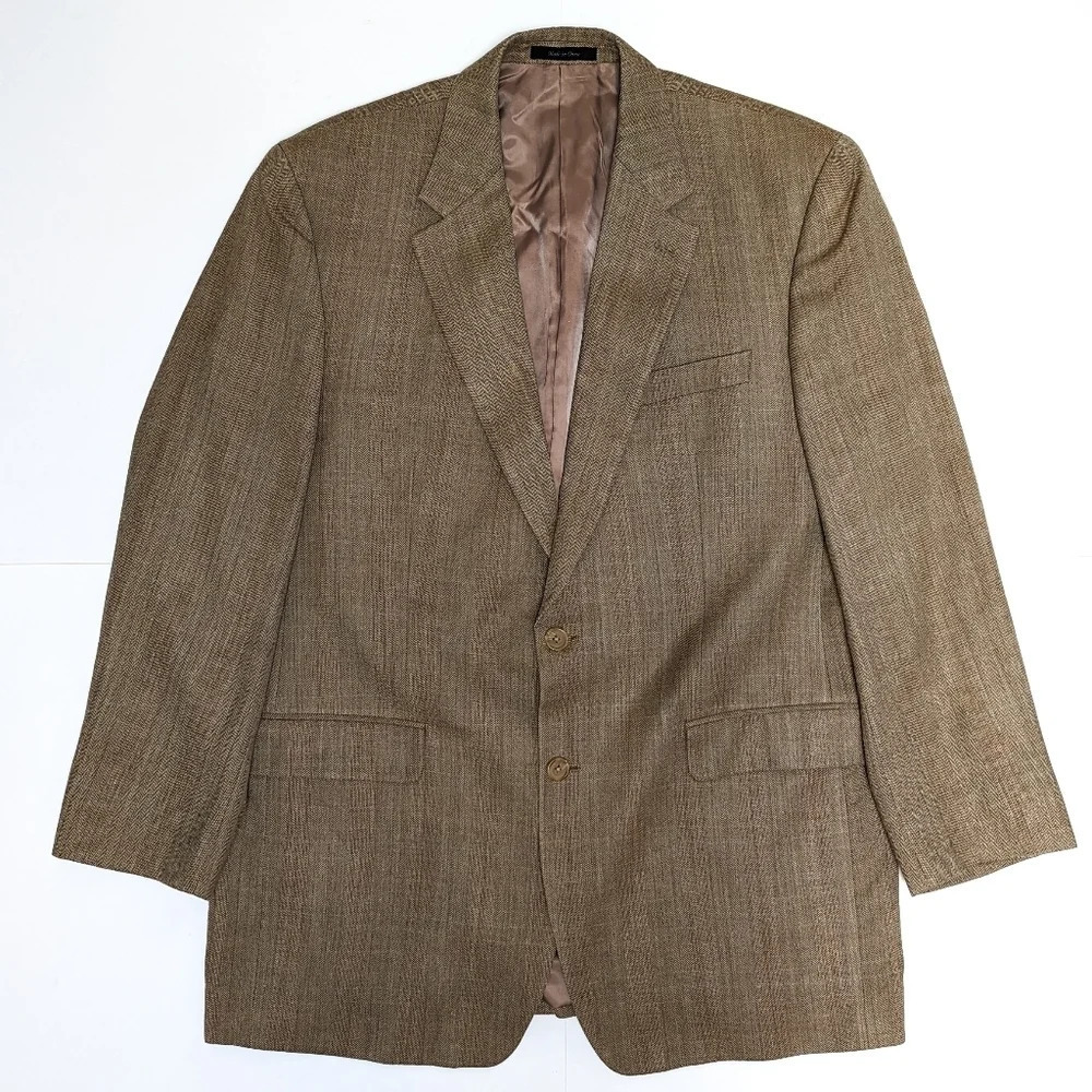 Lauren Ralph Lauren Tan Suit Jacket Blazer Silk Wool Blend size 44L - Picture 2 of 13